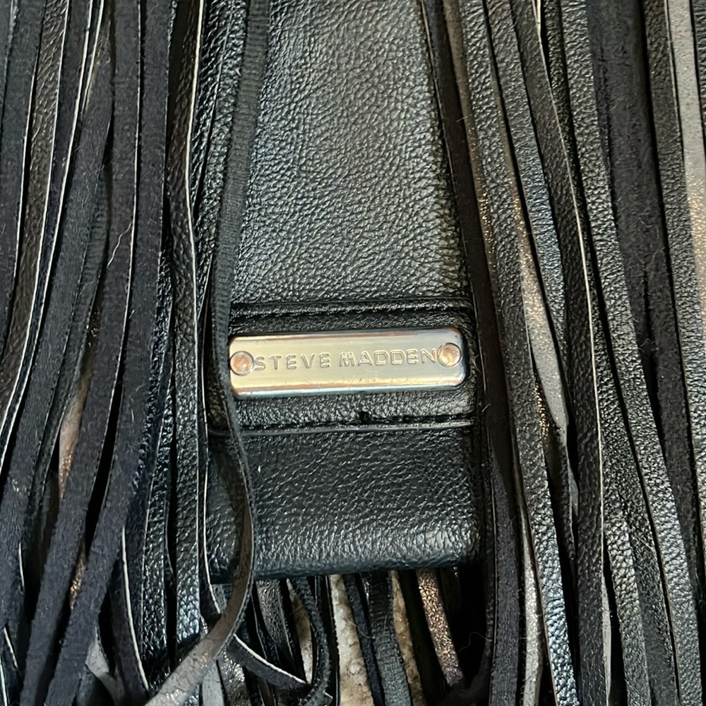 Black fringe shoulder bag with short handle